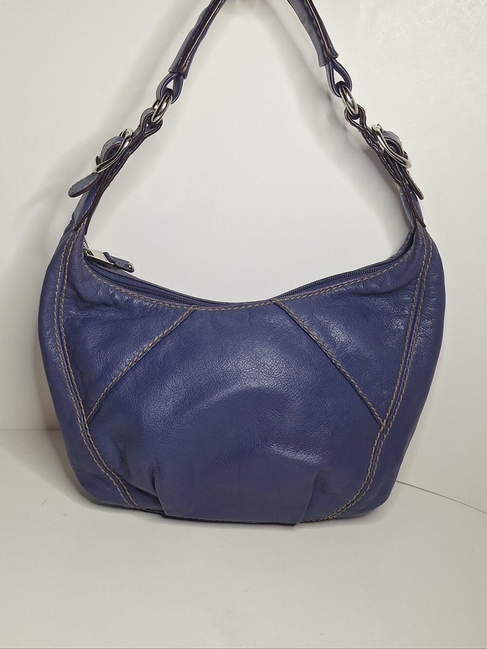 Tignanello Blue 100% Genuine Leather Lined Soft Hobo Shoulder Bag Color Interior